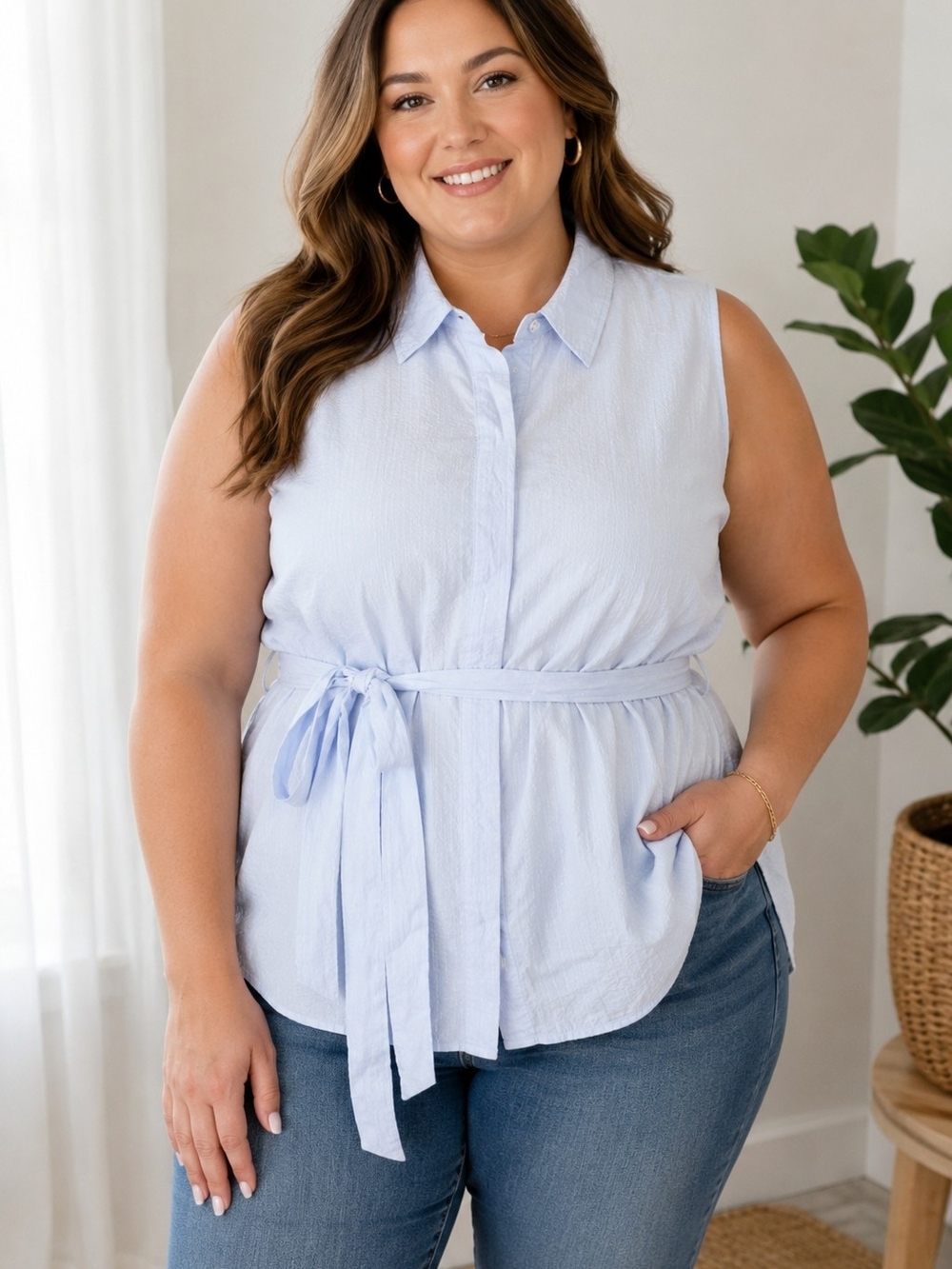 LANE BRYANT BLUE SEERSUCKER TOP SZ 2X 18